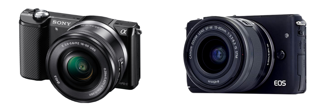 Bezzrcadlové fotoaparáty s APS-C snímačem: Sony Alpha 5000 vlevo a Canon EOS M10 vpravo