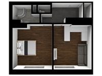 3D půdorys bytu, kolmý pohled shora