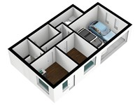 3D půdorys bytu, pohled z perspektivy
